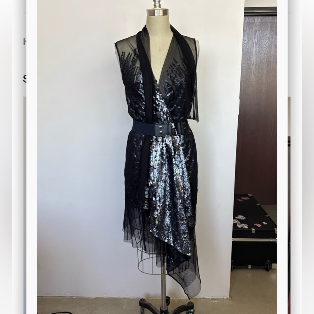 BCBGMaxAzria Black and Silver Sequin evening Dress EUC